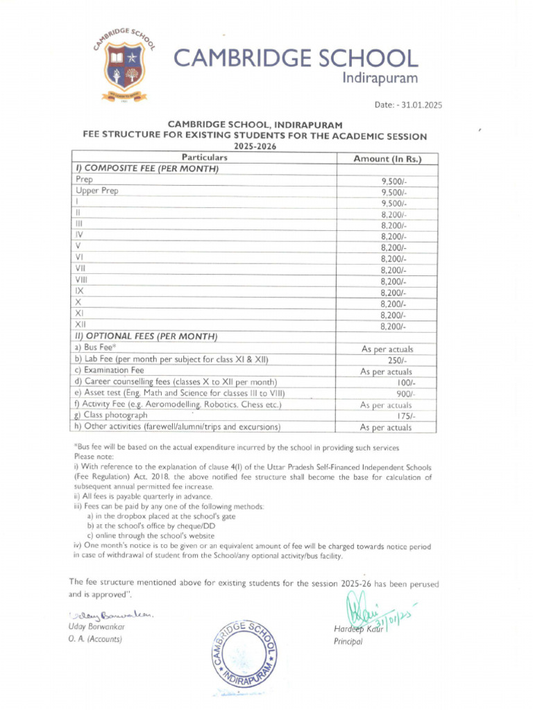 Fee For Existing Student | PDF