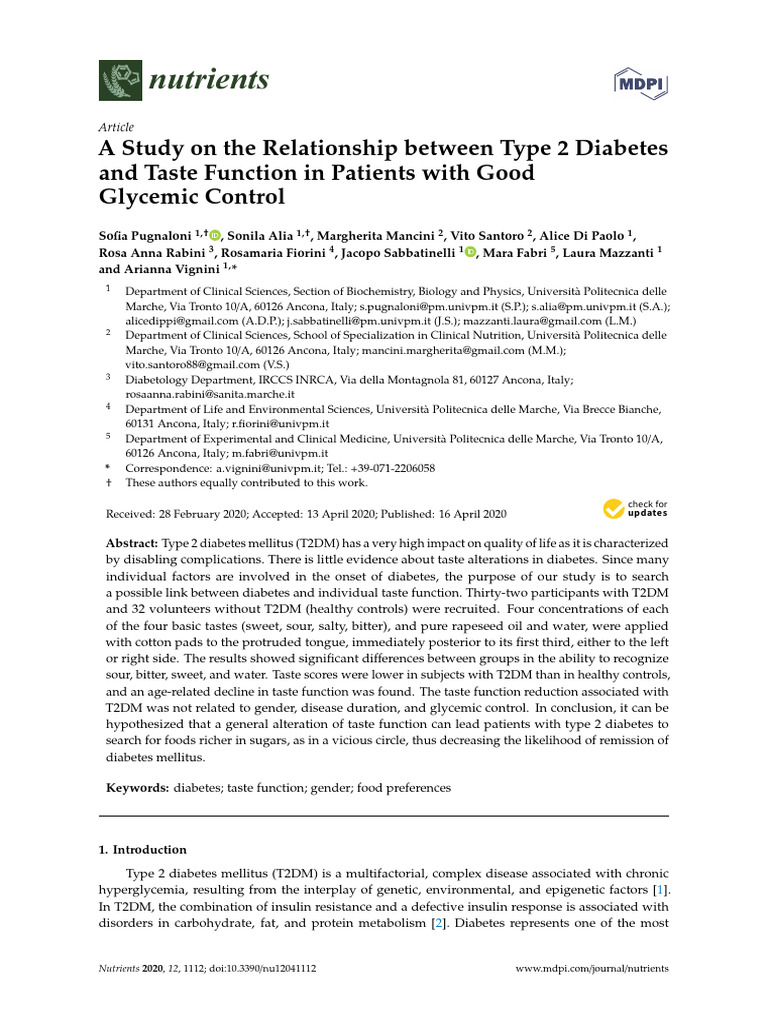 A Study On The Relationship Between Type 2 Diabete | PDF | Taste | Diabetes