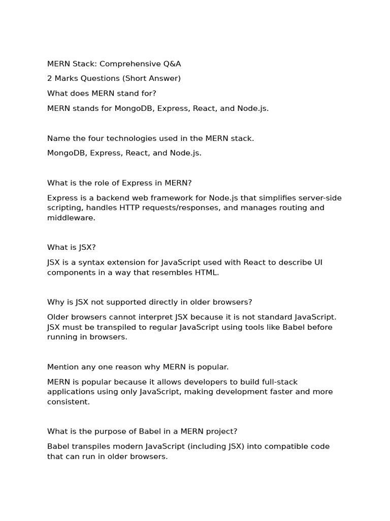 MERN Stack Q&A: Key Concepts Explained | PDF | Java Script | No Sql
