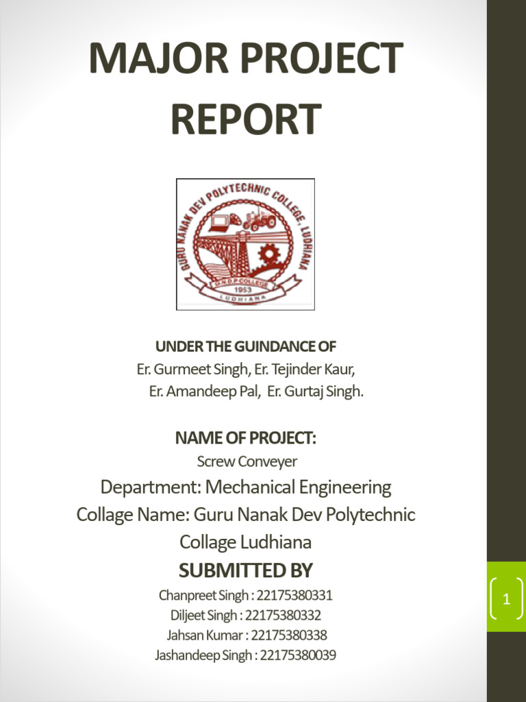 Screw Conveyor Project Report | PDF | Mechanical Engineering