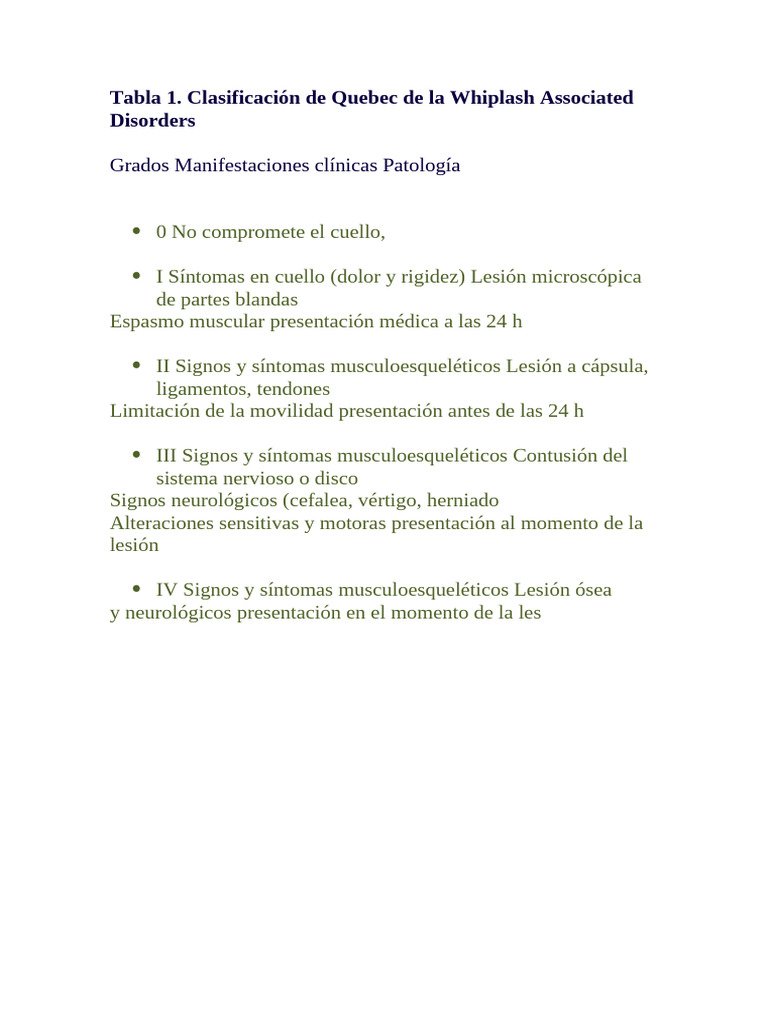 Clasificación de Lesiones por Whiplash en Quebec | PDF