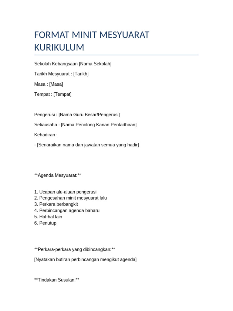 Format Minit Mesyuarat | PDF