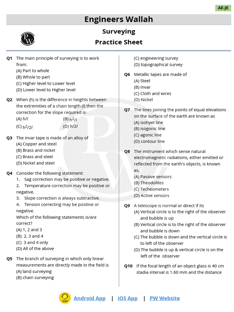 Practice Sheet Surveying (English) | PDF | Surveying | Compass