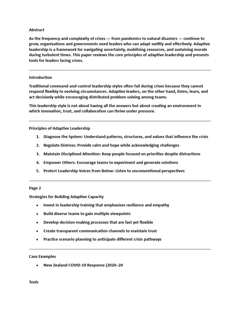 Adaptive Leadership in Crisis Management | PDF