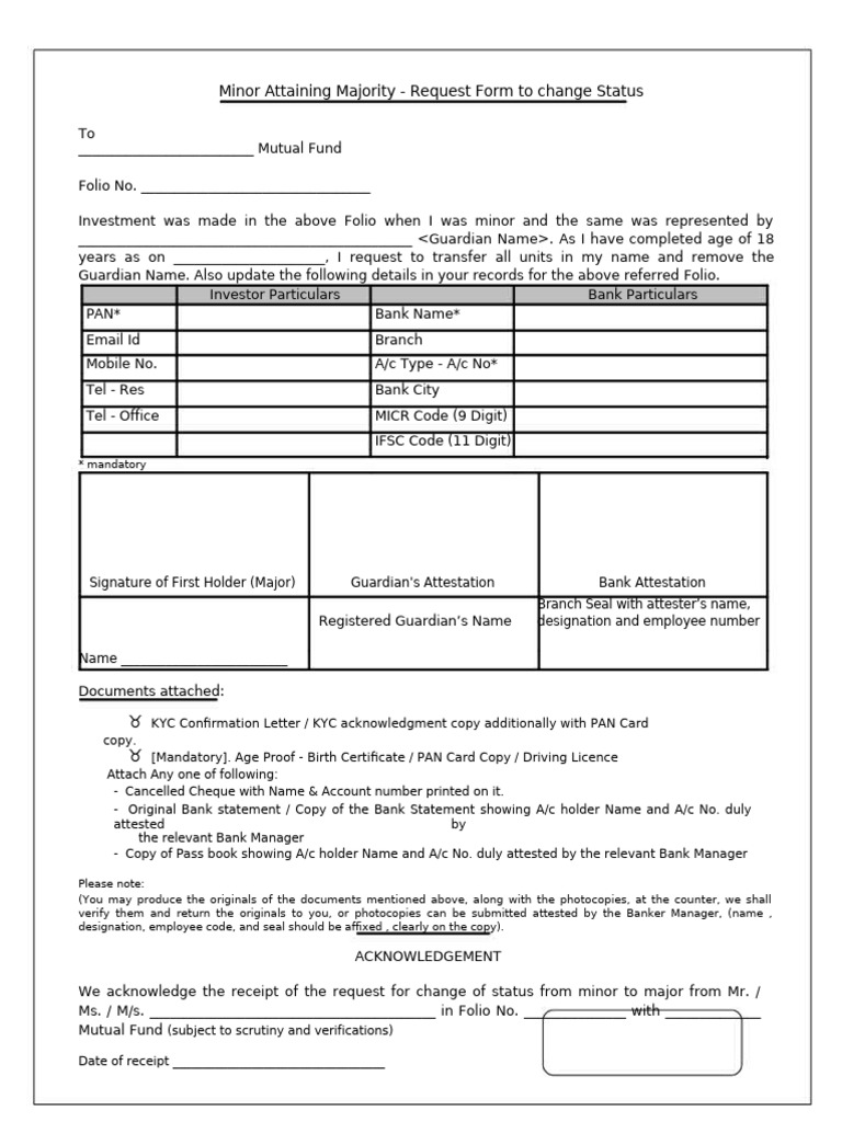 Minor to Major Status Change Form | PDF | Banks