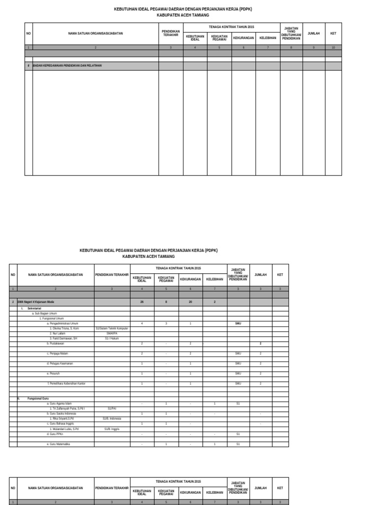 Kebutuhan Ideal Pegawai PDPK Aceh Tamiang | PDF