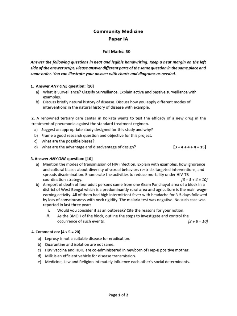 Community Medicine Paper IA | PDF | Odds | Odds Ratio