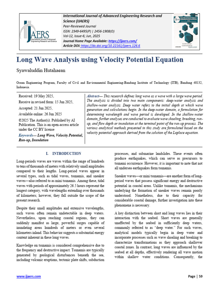 Long Wave Analysis Using Velocity Potential Equation | PDF | Waves ...