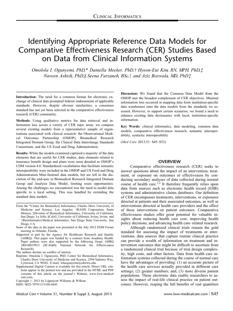 Reference Data Models for CER Studies | PDF | Metadata | Databases