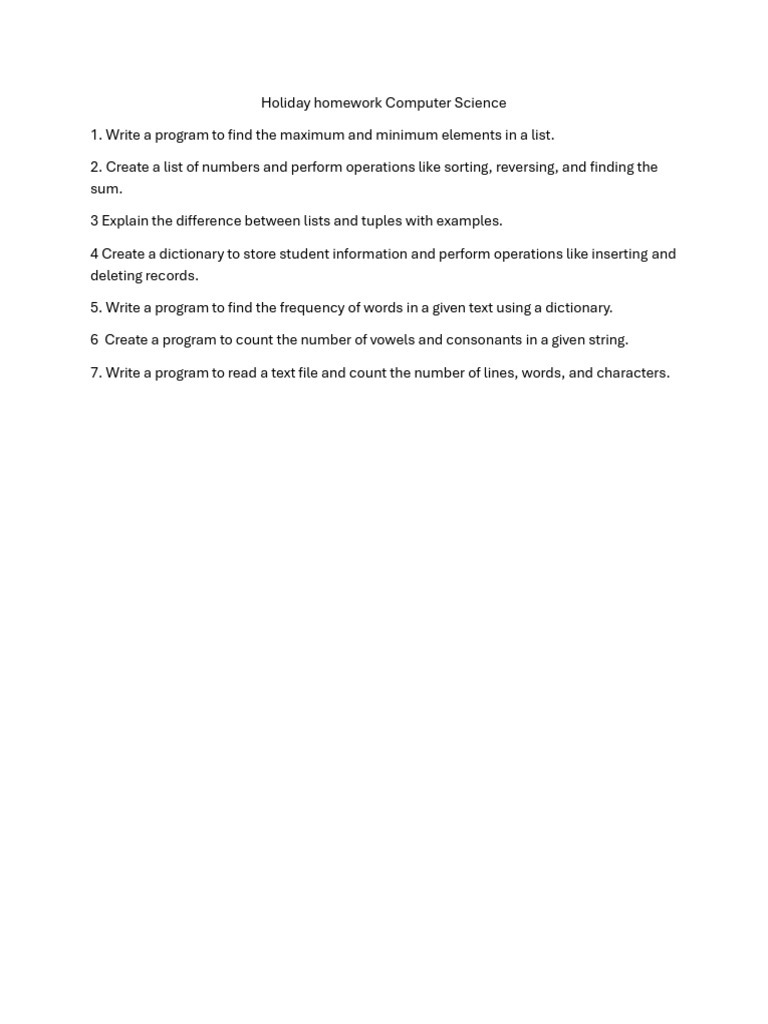 Holiday Homework: Computer Science Tasks | PDF
