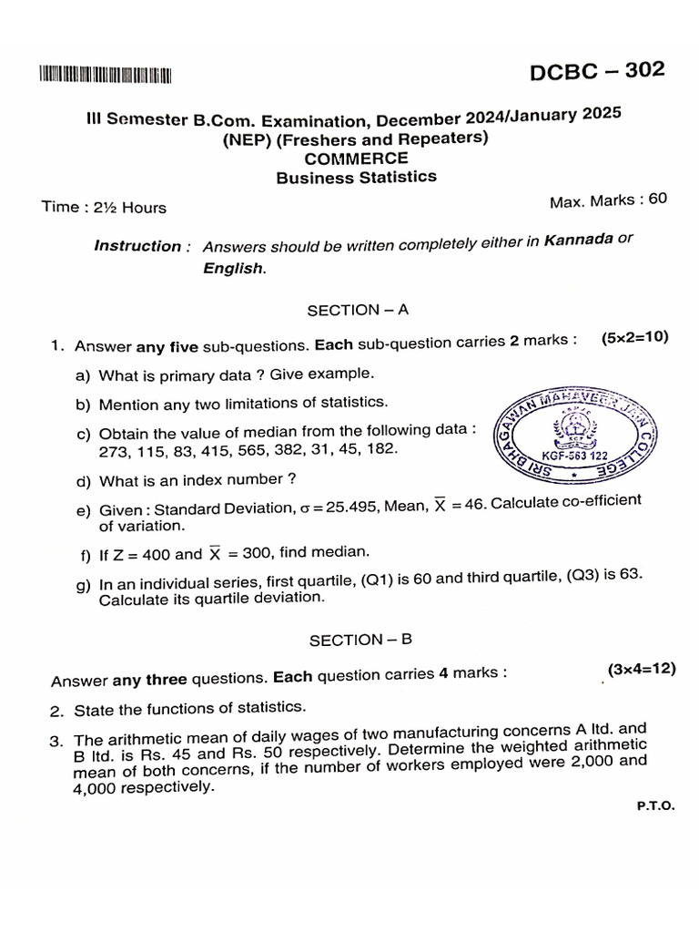 Business Statistics Bcom 3rd Sem | PDF