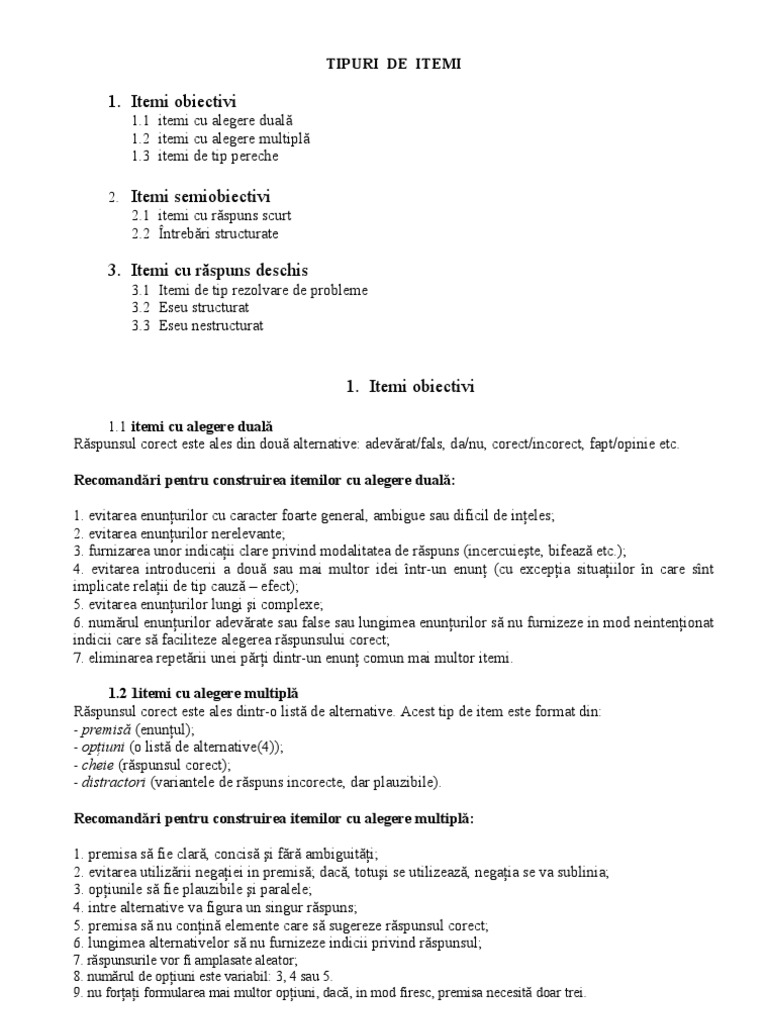 Tipuri de Itemi | PDF