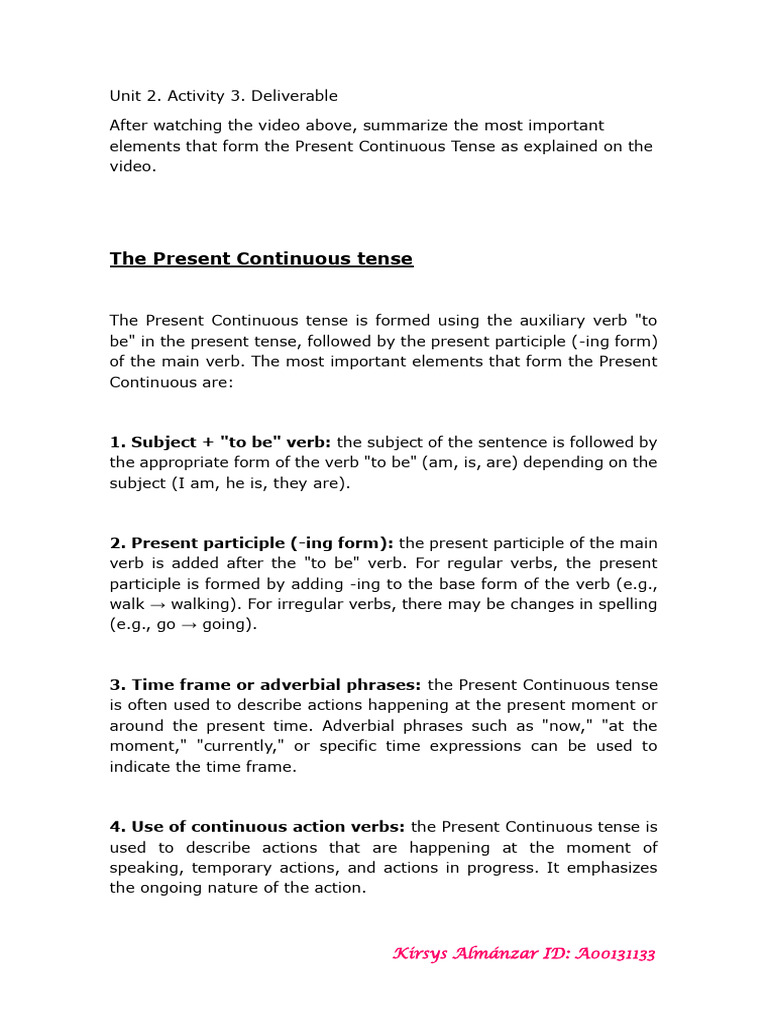 Key Elements of Present Continuous Tense | PDF