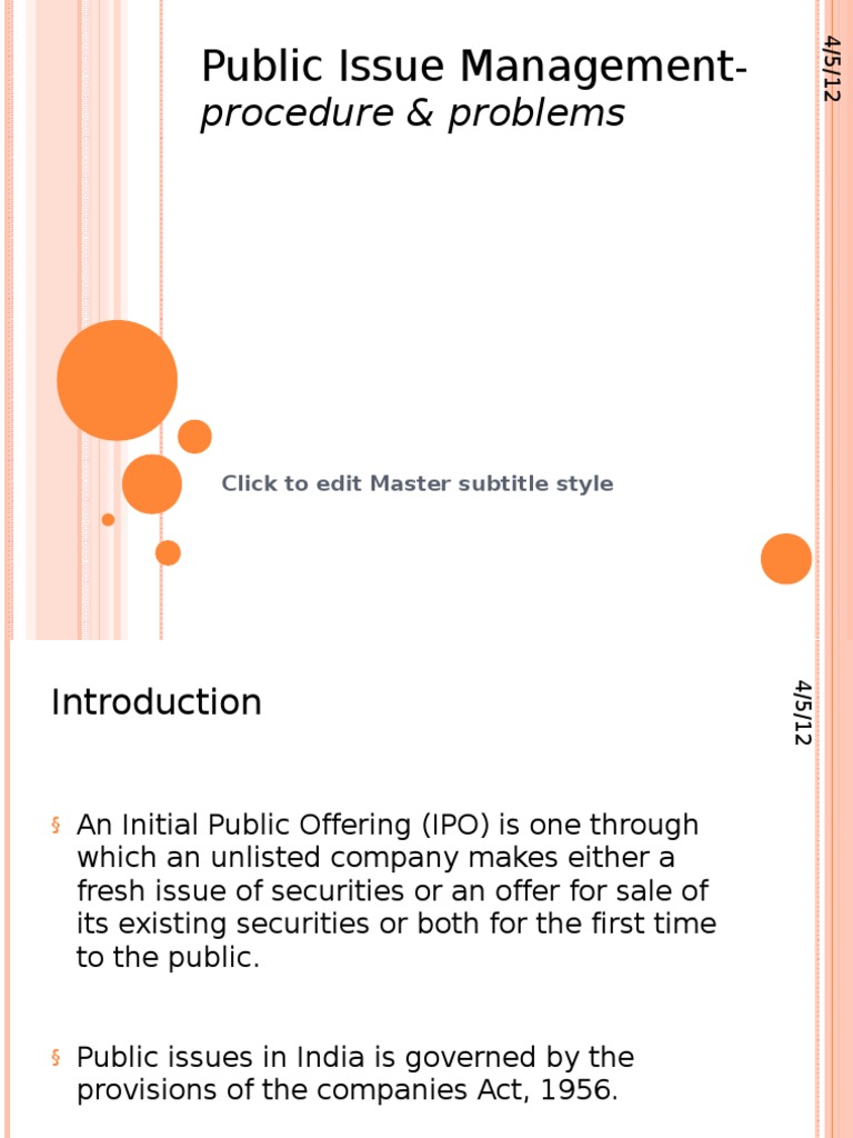 Public Issue Management: Procedure & Problems | PDF | Finance & Money ...