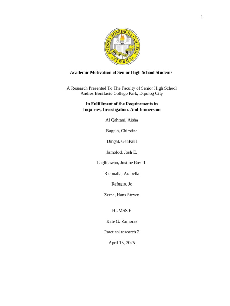 Academic Motivation in Senior High School | PDF | Motivation | Motivational