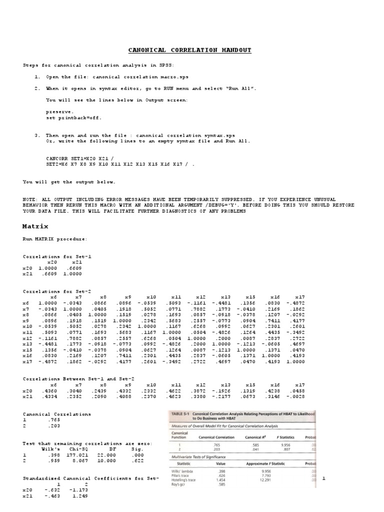 Canonical Correlation in SPSS | PDF | Mathematical And Quantitative ...