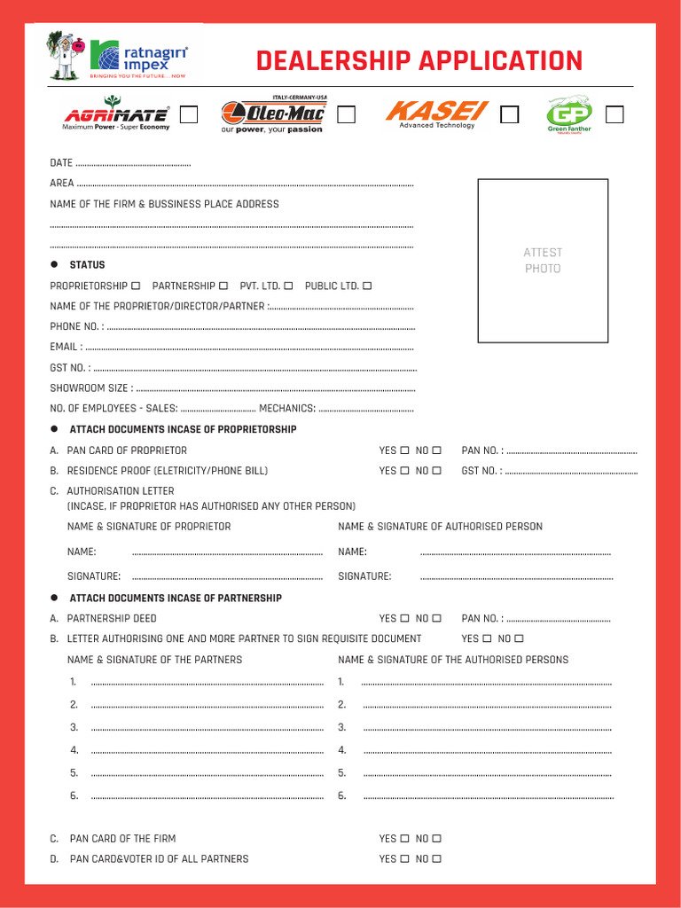 Dealership Application Form Template | PDF