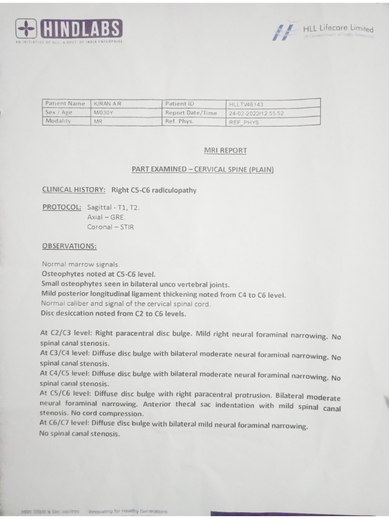Mri Report | PDF
