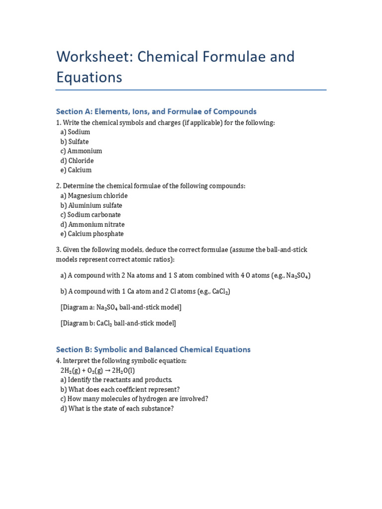 Chemistry Worksheet | PDF