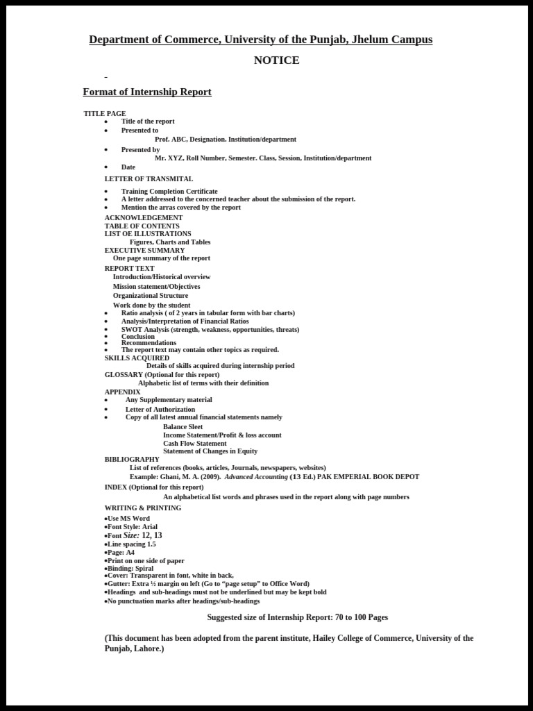 Internship Report Format Guidelines | PDF | Publishing | Writing