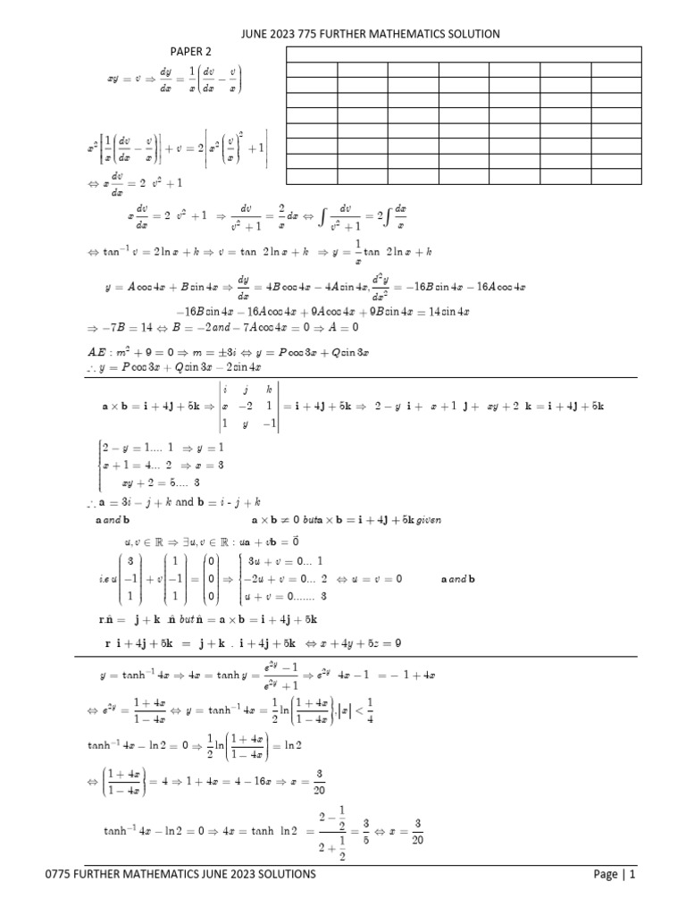 0775 Further Maths 2023 p1 p2 p3 Solutions-2 | PDF | Operator Theory ...