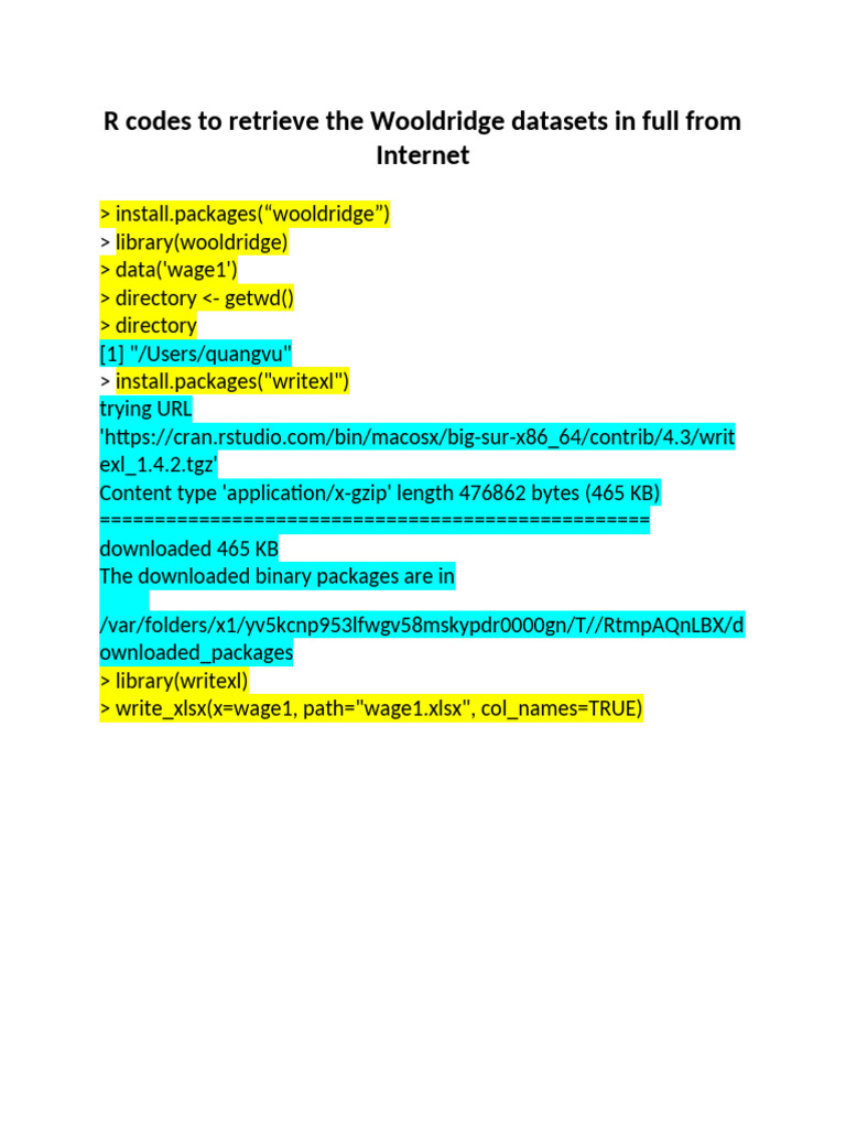 R Codes for Wooldridge Datasets | PDF