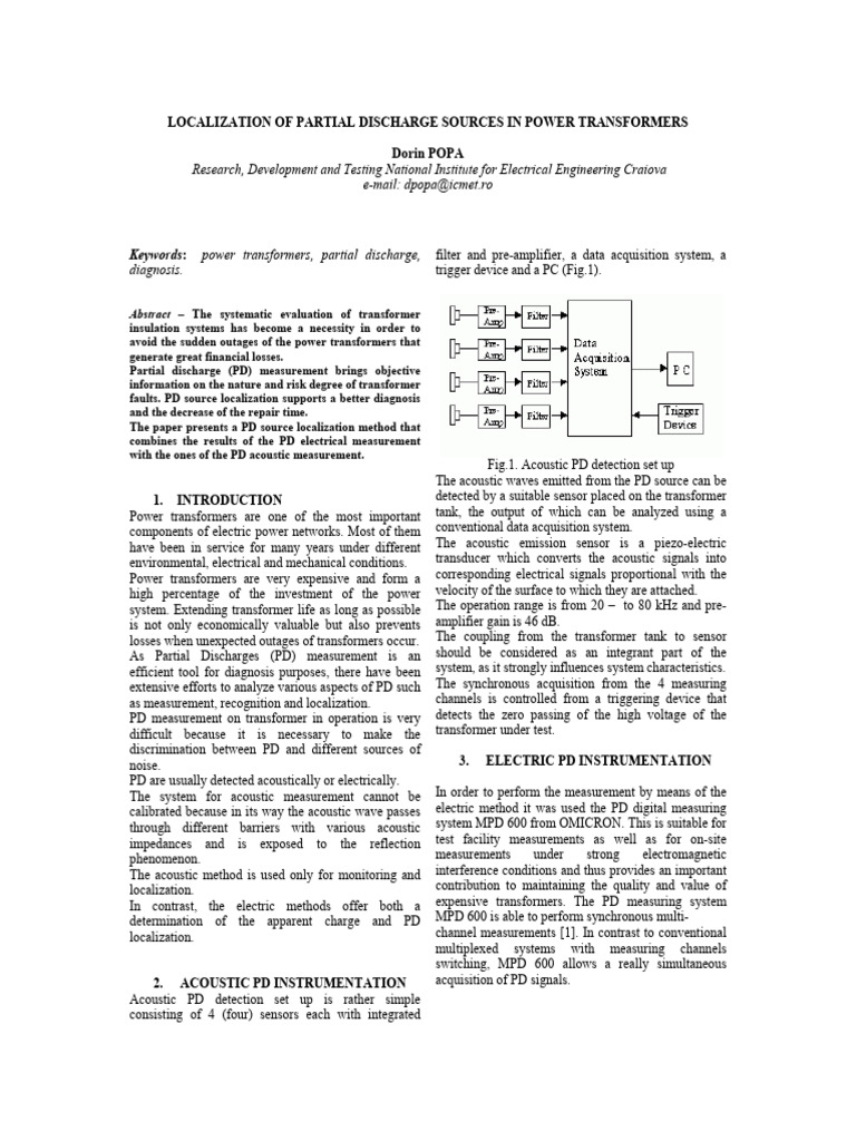 Localisation in Partial Discharge Sources in Power Transformers | PDF ...
