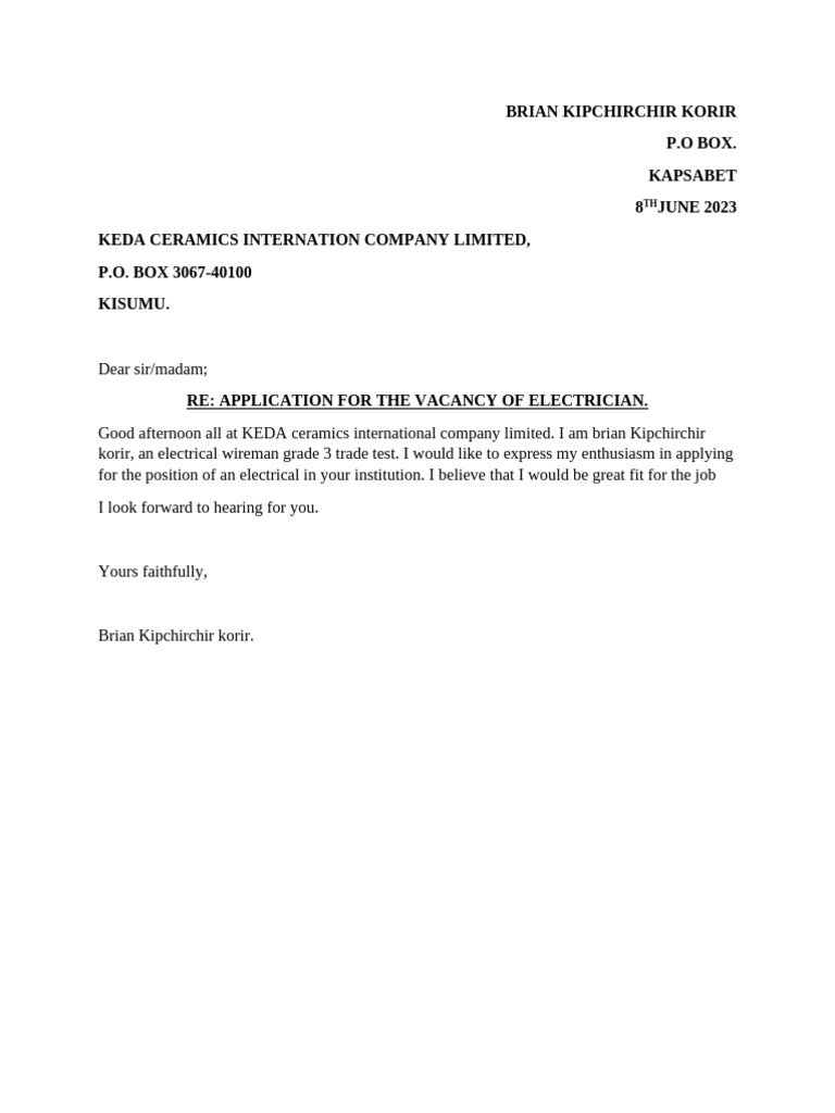 Application for Electrician Position | PDF