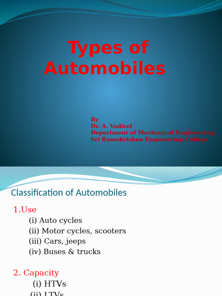 Types and Classifications of Automobiles | PDF | Four Wheel Drive | Axle