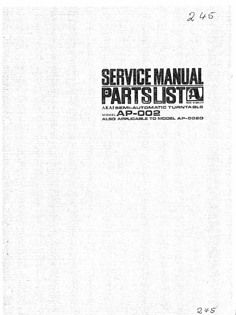 Akai AP-002 Turntable Service Manual | PDF | Gear | Belt (Mechanical)