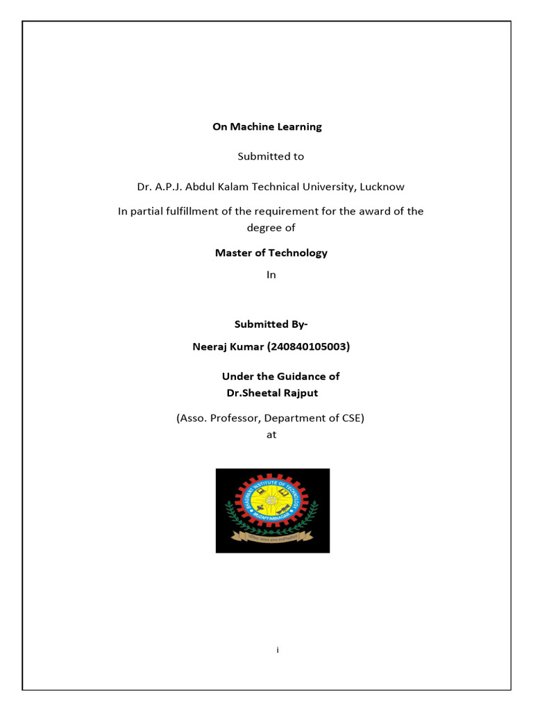 Machine Learning Seminar Report | PDF