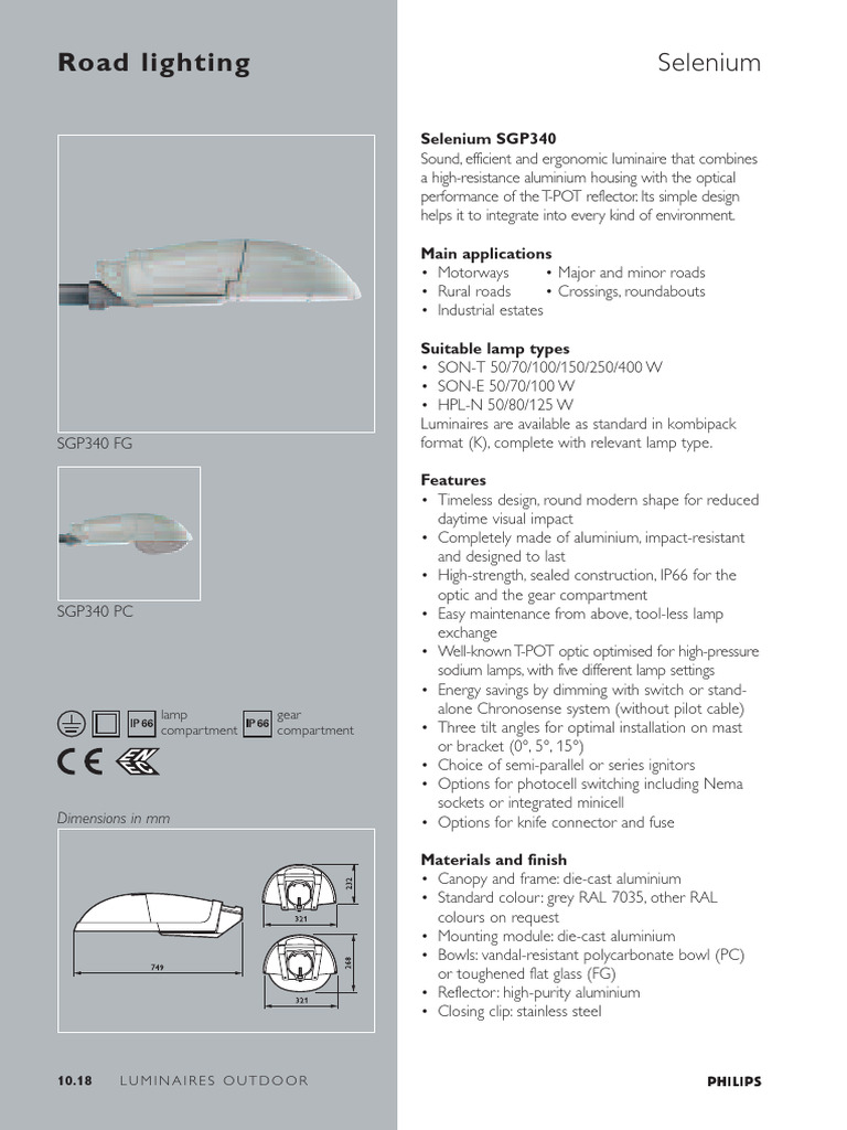 Selenium SGP340 Road Lighting Luminaire | PDF | Lighting | Electrical ...