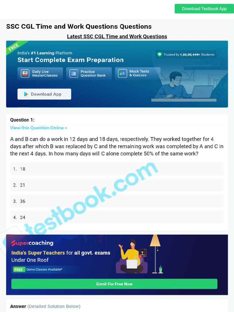 SSC CGL Time and Work Questions 637ef520f0329e8d172c2e3d | PDF