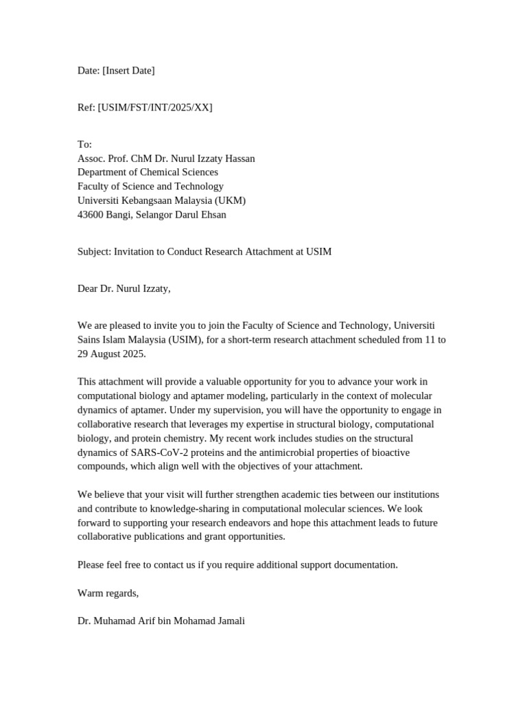 Research Attachment Invitation at USIM | PDF