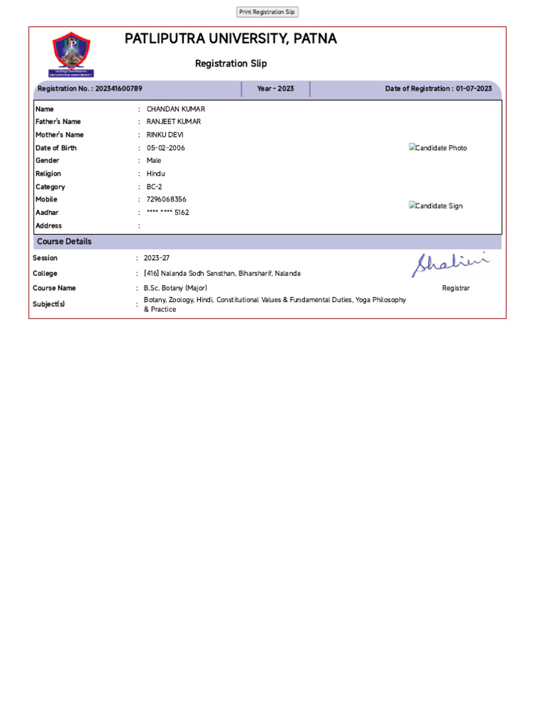 Registration Slip | PDF