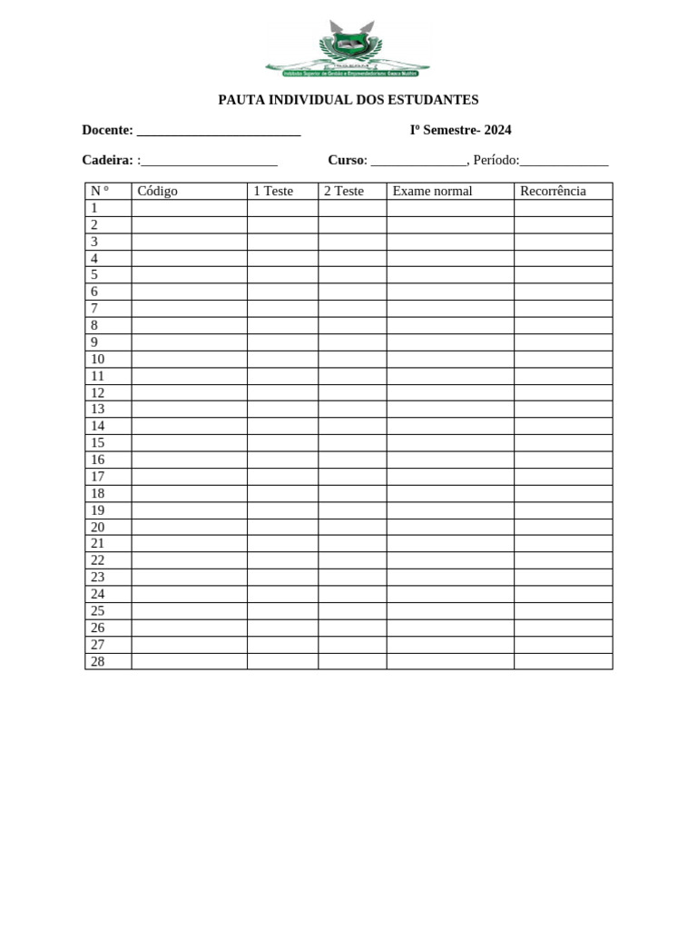 Pauta Individual de Estudantes 2024 | PDF
