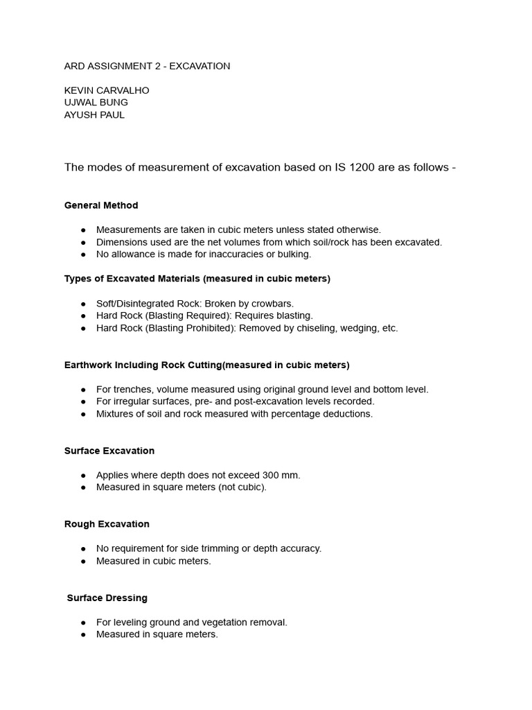 Excavation Measurement Methods Guide | PDF