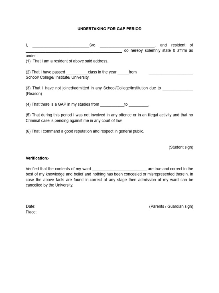 Gap Period Undertaking Document | PDF