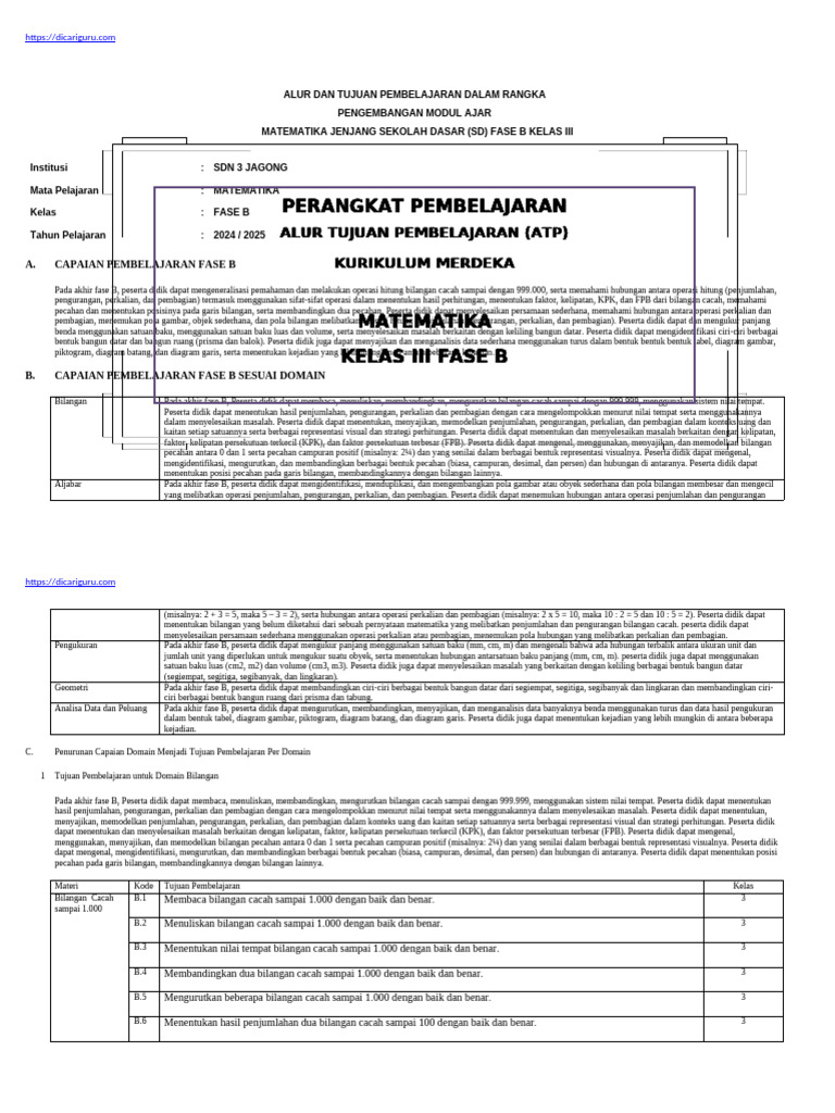 Modul Ajar Matematika Kelas III SD | PDF