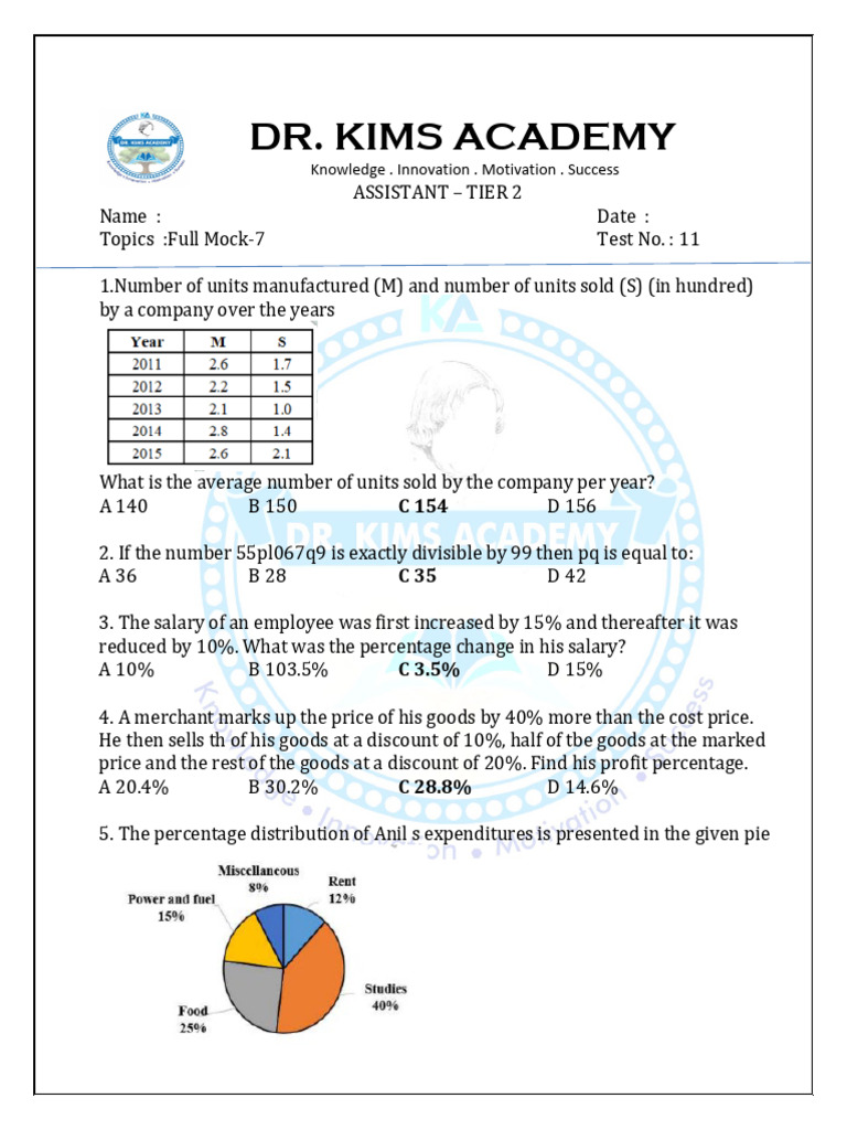 Full Mock - 7 - Answer Key | PDF | Chess | Chess Theory