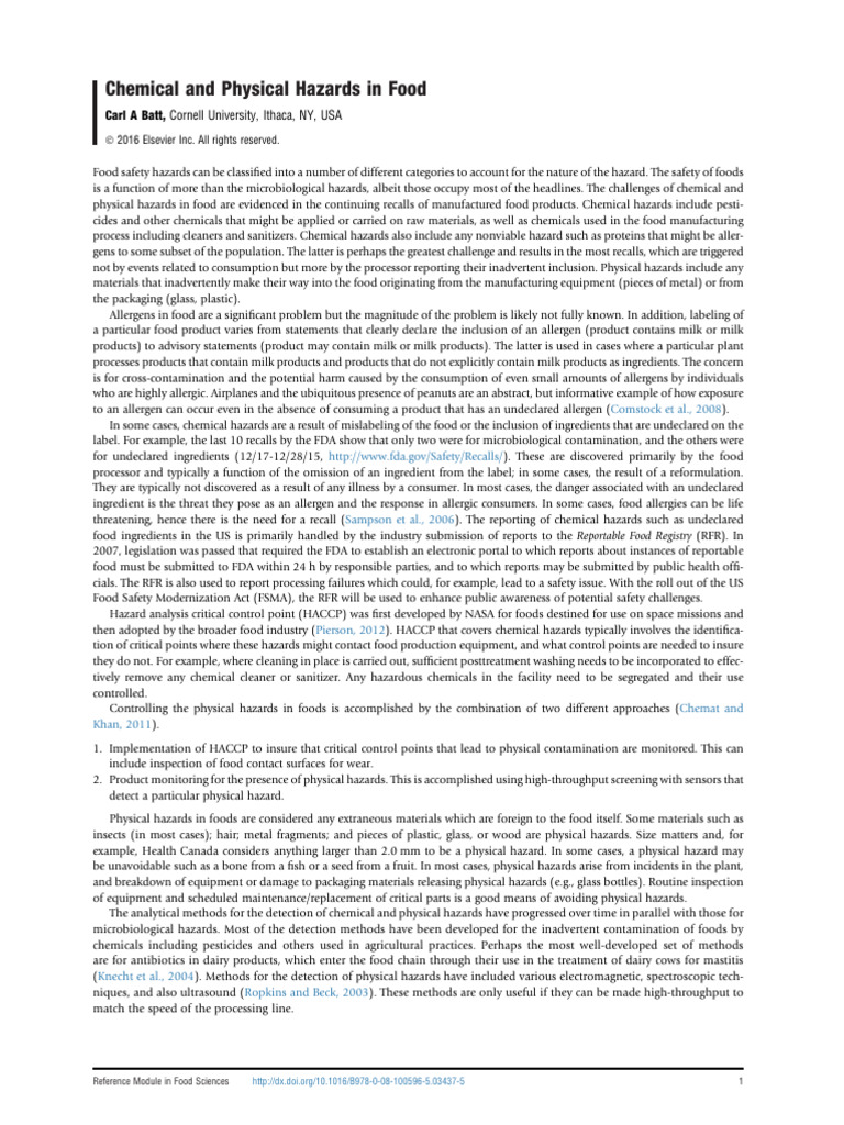 Food Safety: Chemical & Physical Hazards | PDF | Hazards | Allergy