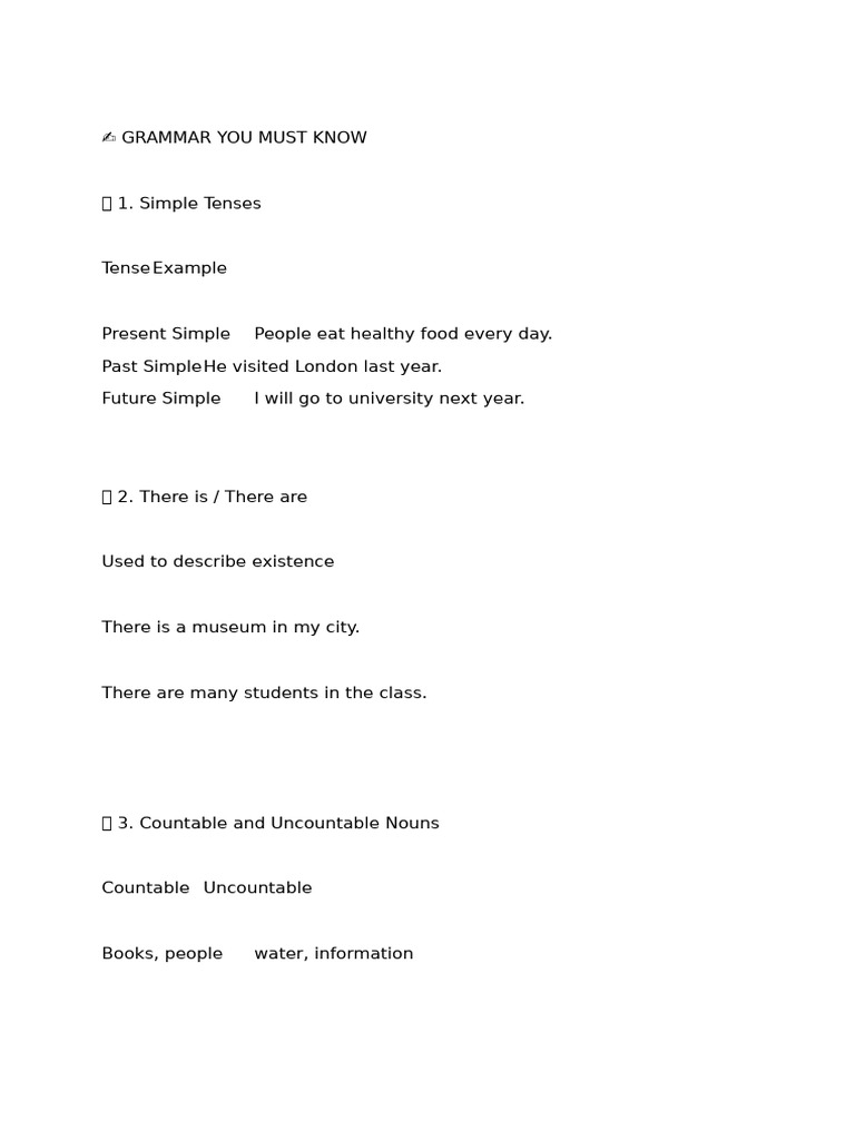 Essential Grammar and Vocabulary Guide | PDF