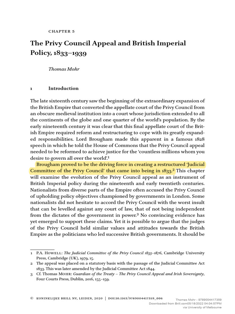 Privy Council Appeal and Imperial Policy | PDF | Dominion | British Empire