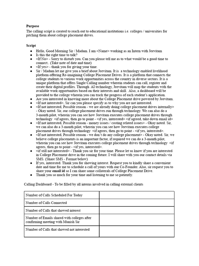 College Placement Drive Calling Script | PDF