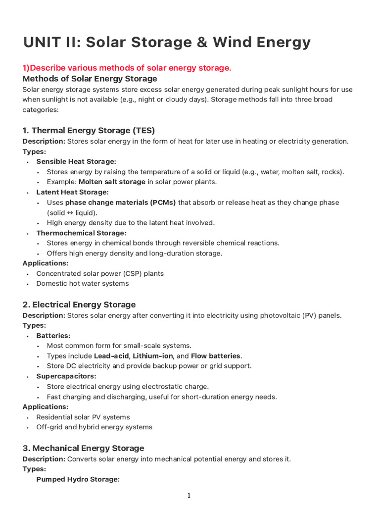 Solar Storage and Wind Energy Systems | PDF | Energy Storage ...