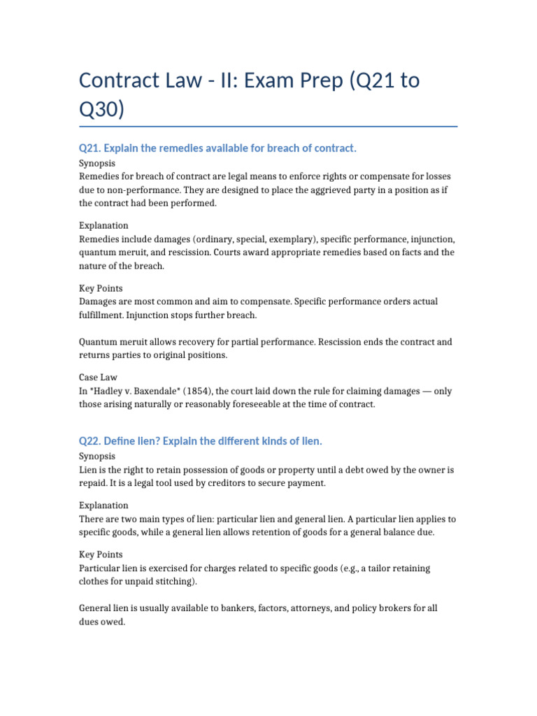 Contract Law II Q21 To Q30 | PDF | Partnership | Law Of Agency
