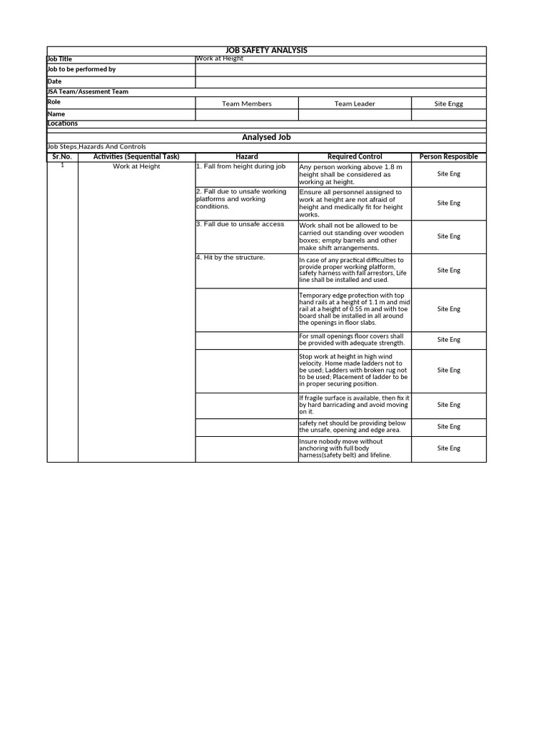 JSA For The Work at Height | PDF | Safety