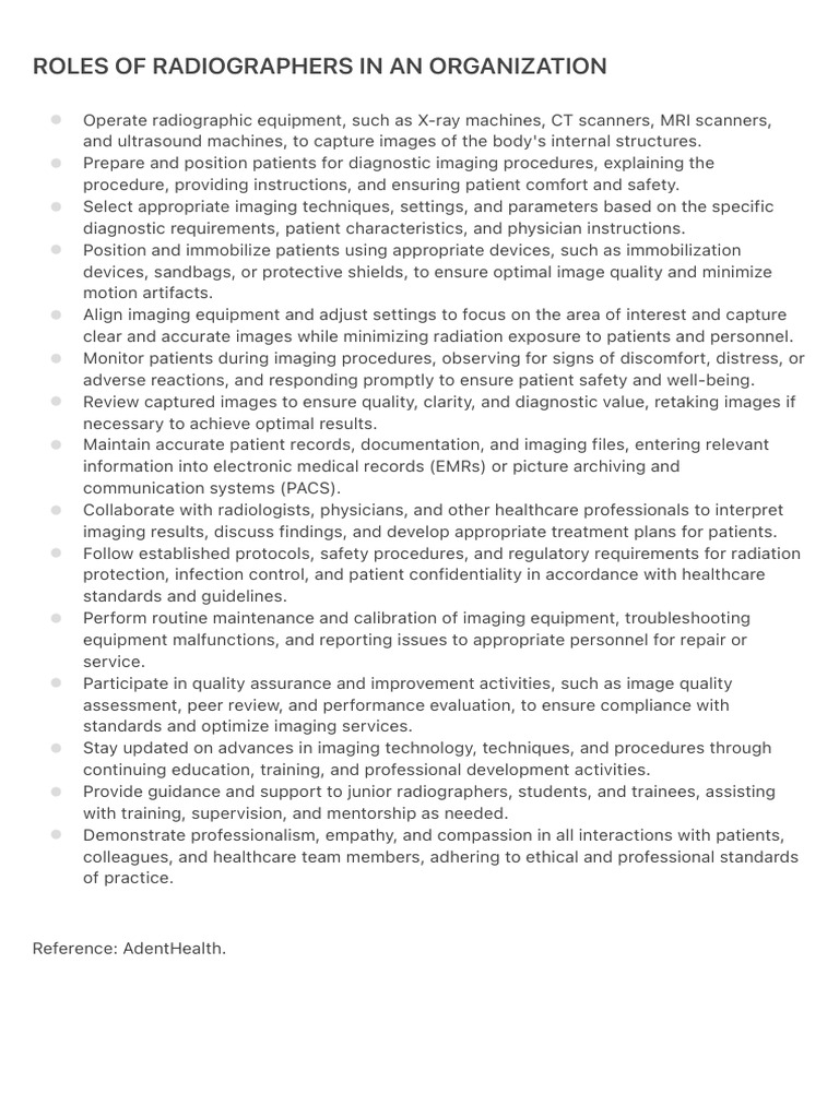 Roles of Radiographers in An Organization | PDF | Medical Imaging ...