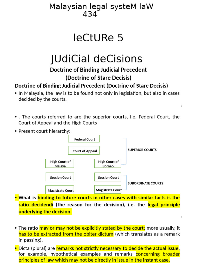 Malaysian Judicial Precedent Explained | PDF | Precedent | Obiter Dictum