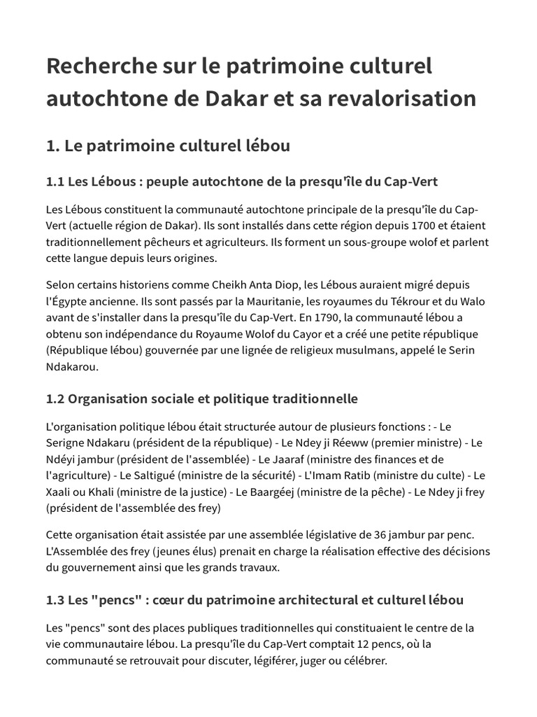 Patrimoine culturel lébou à Dakar | PDF
